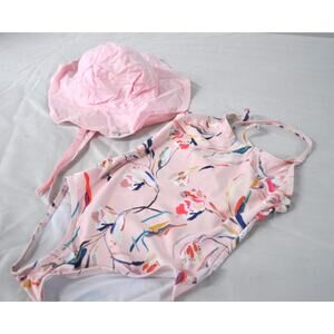 Gingerlilly Swimsuit Girls Size 6 Pink Floral Design & Pink Sunhat by Flaphappy